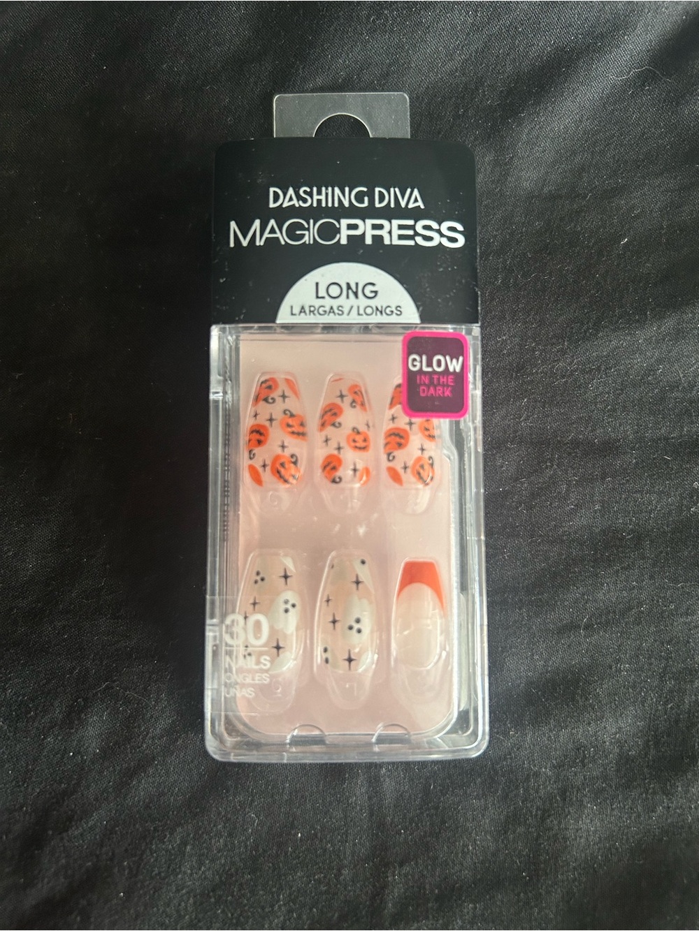 MagicPress Long Glow-In-The-Dark Halloween Press-On Nails - Orange & White